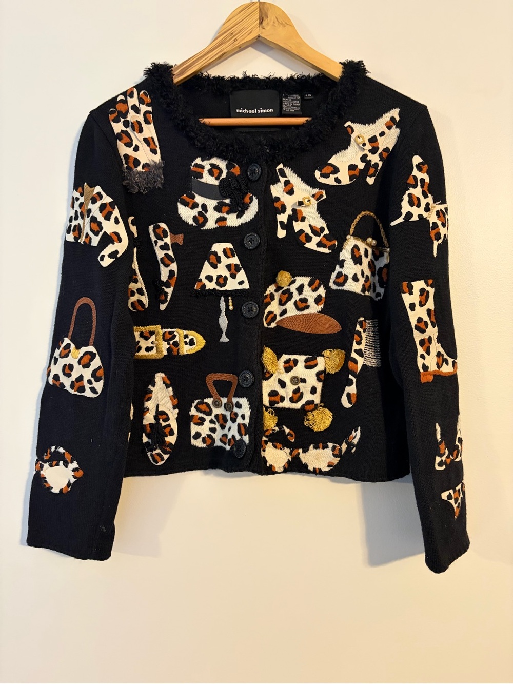 Vintage Michael Simon Black Novelty Knit with Leopard-Print Accessories P/S